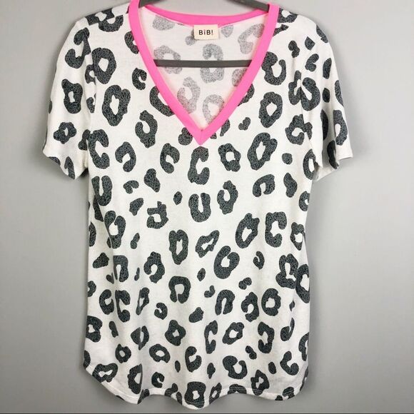 BIBI | Animal Leopard Print & Neon V-Neck Top M - Picture 1 of 7